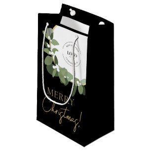 Modern Corporate Logo Merry Christmas black green Small Gift Bag
