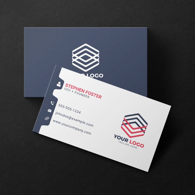 Modern Corporate Navy Blue and red Custom Logo Business Card (Creator Uploaded)