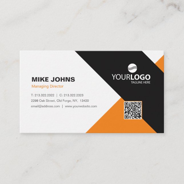 Modern Corporate & Professional Orange & Black Business Card (Front)