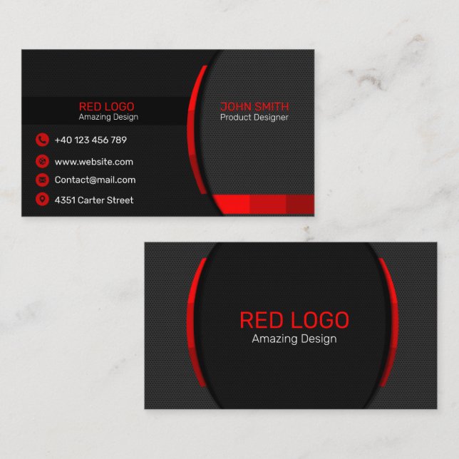 Modern Corporate Red and Black Business Card (Front/Back)