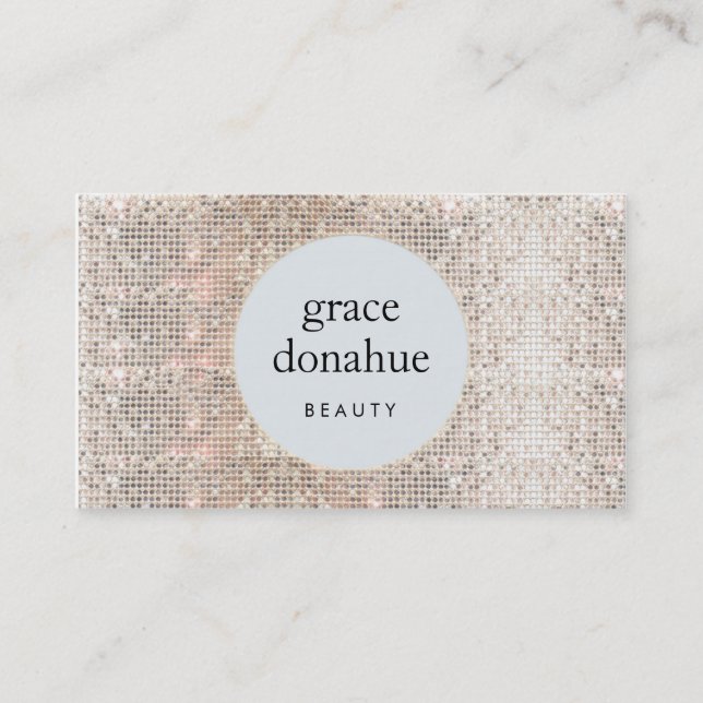Modern Cosmetologist Silver Sequin Beauty Business Card (Front)