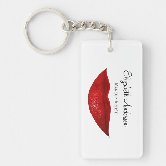Modern Cosmetology Makeup Artist With Red Lips Key Ring (Front)
