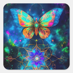 Modern Cosmic Butterfly Square Sticker