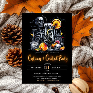 Modern Costumes & Cocktail Neon Halloween Party Invitation
