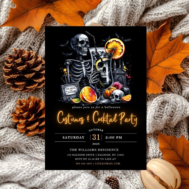 Modern Costumes & Cocktail Neon Halloween Party Invitation (Creator Uploaded)