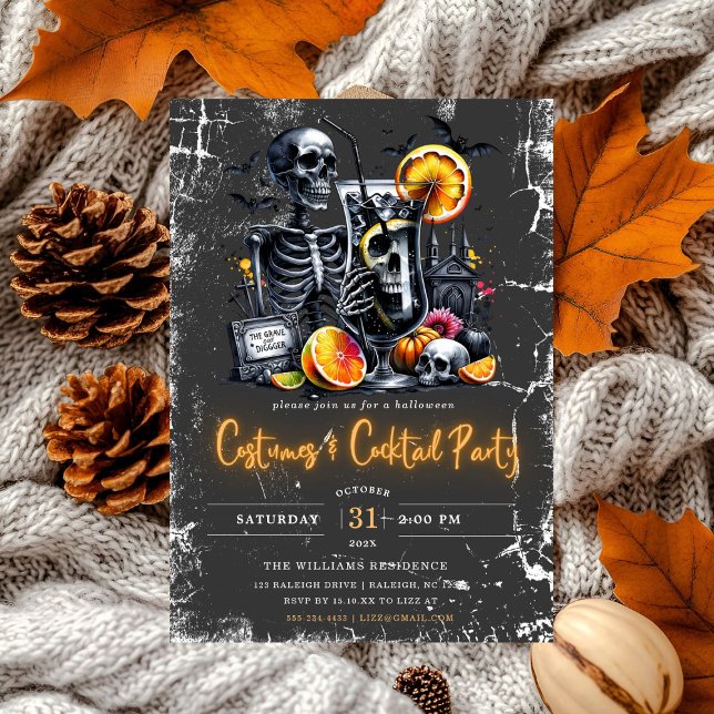 Modern Costumes & Cocktail Neon Halloween Party Invitation (Creator Uploaded)