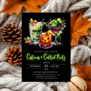 Modern Costumes & Cocktail Neon Halloween Party Invitation