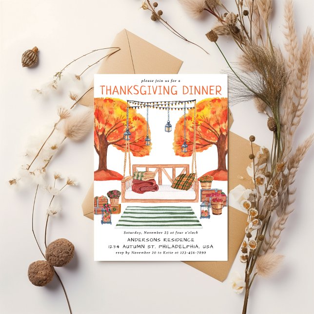 Modern Cosy Watercolor Thanksgiving Dinner Invitation (Creator Uploaded)
