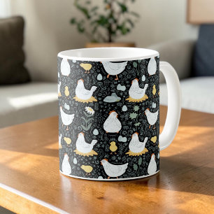 Modern Cottagecore Chicken Black Pattern Coffee Mug