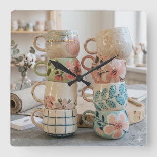 Modern Cottagecore Mug Set Wall Clock
