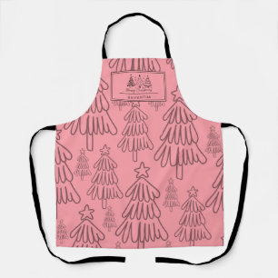 Modern Cottagecore Pink Evergreen Tree Christmas Apron
