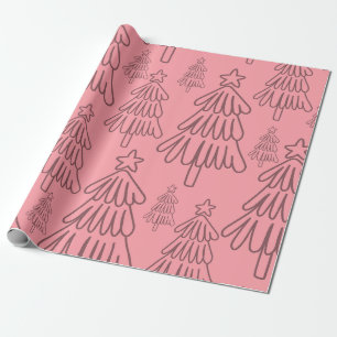 Modern Cottagecore Pink Evergreen Tree Christmas Wrapping Paper