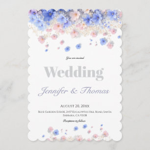 Modern Cottagecore Soft Blue Wildflowers Wedding I Invitation