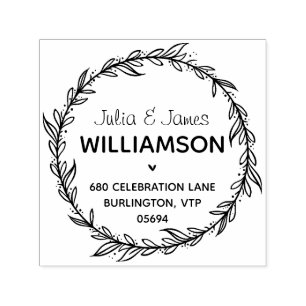 Modern Country Address Foliage Wreath Self-inking Stamp