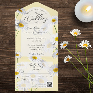 Modern Country Daisies on Pale Gold QR Code All In One Invitation