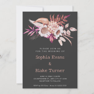 Modern Country Floral Botanical Grey Wedding Invitation