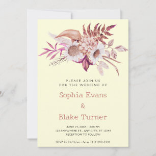 Modern Country Floral Botanical Yellow Wedding Invitation