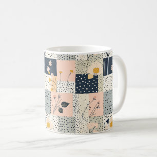 Modern Country Floral Patchwork in Blush and Blue Coffee Mug