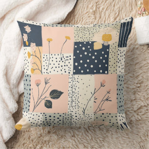 Modern Country Floral Patchwork in Blush and Blue Cushion