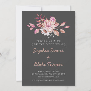 Modern Country Soft Floral Dark Grey Wedding Invitation