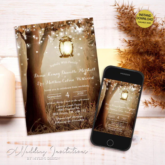 Modern Country Tree String Lights Rustic Wedding Invitation | Zazzle
