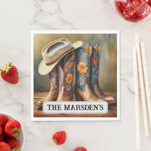 Modern Country Western Wedding Cowboy Boots Napkin