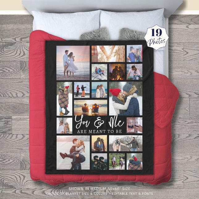 Modern Couple 19 Photo Collage Custom Colour Title Fleece Blanket (Creator Uploaded)