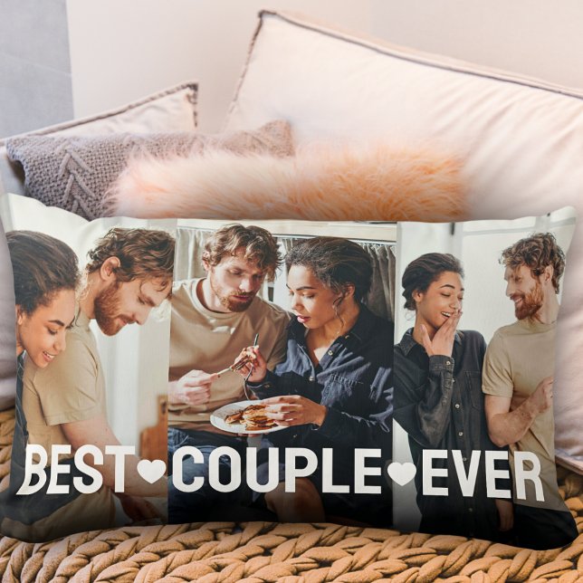Modern Couple 3 Photo Collage Best Couple Ever Lumbar Cushion (Creator Uploaded)