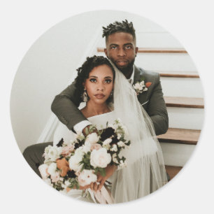 Modern Couple Bride Groom Photo Wedding Classic Round Sticker