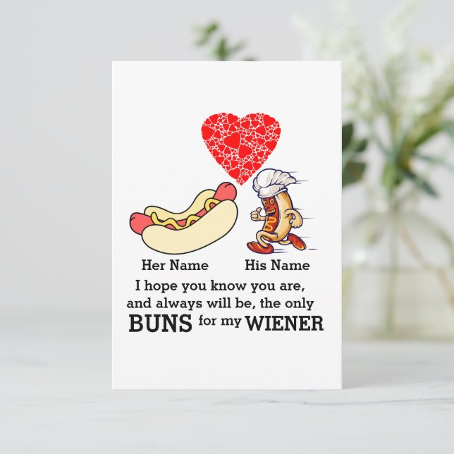 Modern Couple buns and wiener lovers custom Card (Standing Front)