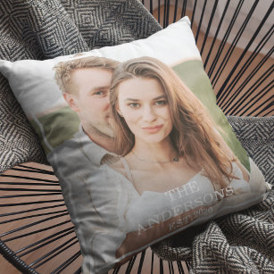 Modern Couple Collage Photo & Minimal Family Gift Cushion