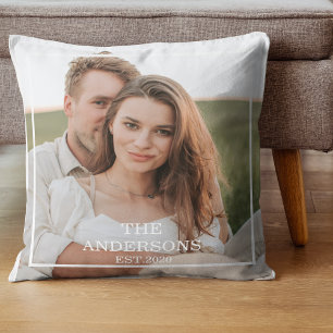 Modern Couple Collage Photo & Minimal Family Gift Cushion