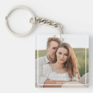 Modern Couple Collage Photo & Minimal Family Gift Key Ring