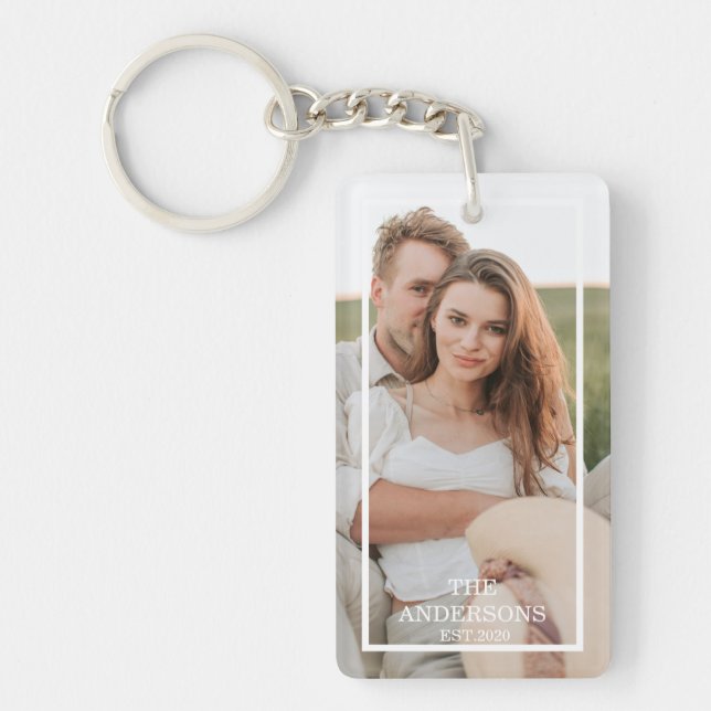 Modern Couple Collage Photo & Minimal Family Gift Key Ring (Front)