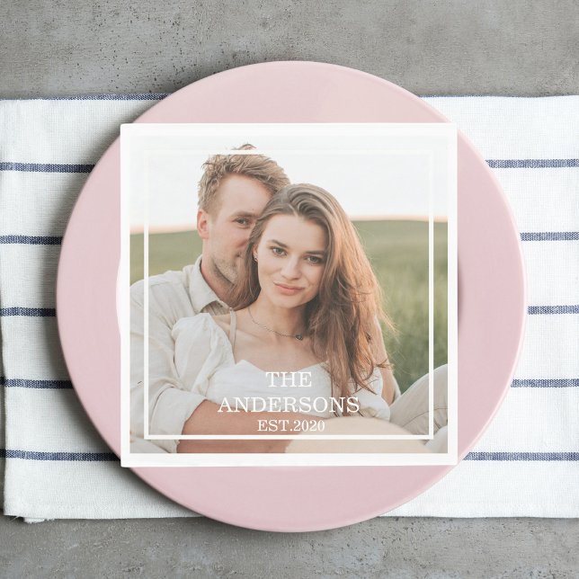 Modern Couple Collage Photo & Minimal Family Gift Napkin (Creator Uploaded)
