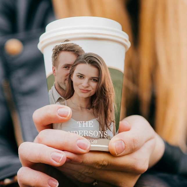 Modern Couple Collage Photo & Minimal Family Gift Paper Cups (Creator Uploaded)