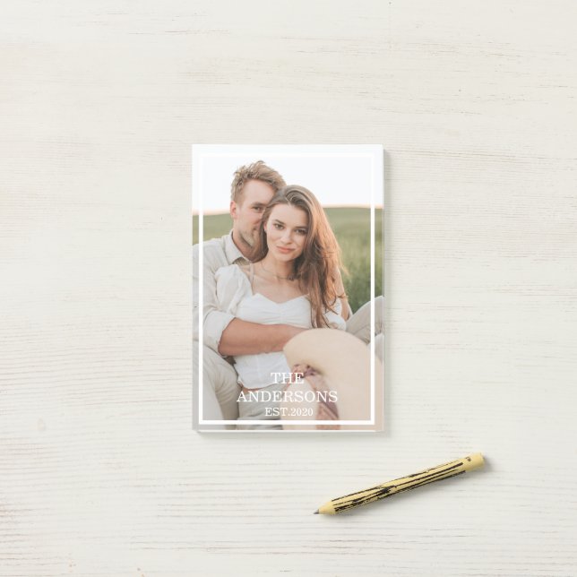Modern Couple Collage Photo & Minimal Family Gift Post-it Notes (On Desk)