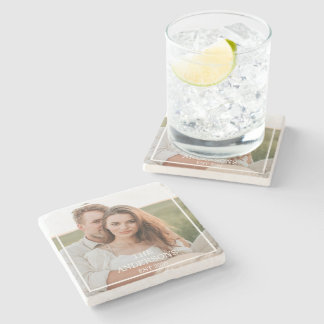 Modern Couple Collage Photo & Minimal Family Gift Stone Coaster