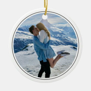 Modern Couple Engagement Photo First Christmas Ceramic Ornament