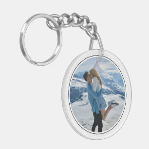 Modern Couple Engagement Photo First Christmas Key Ring
