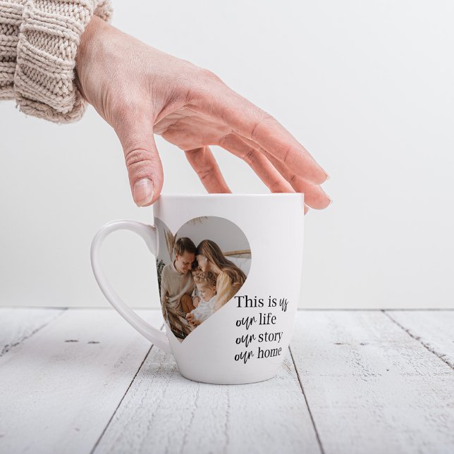 Modern Couple Family Photo & Family Quote Gift Latte Mug (Creator Uploaded)