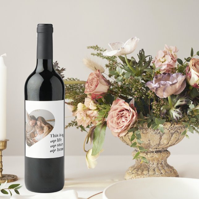 Modern Couple Family Photo & Family Quote Gift Wine Label (Creator Uploaded)