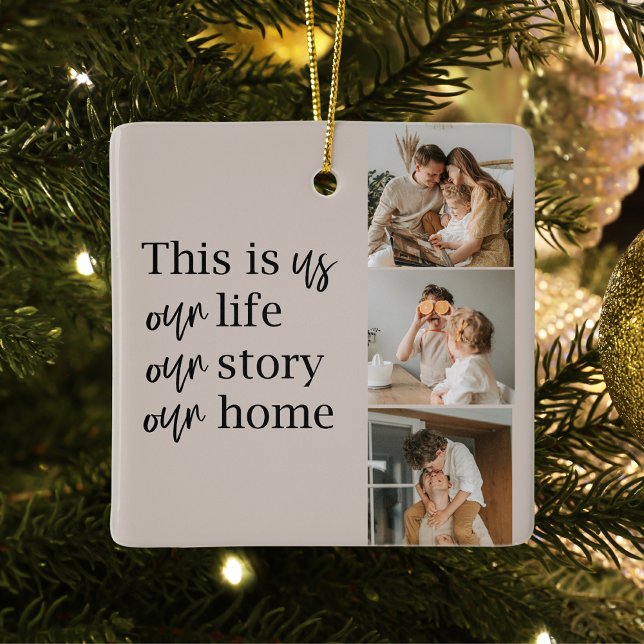 Modern Couple Family Photo & Family Quote Lovely  Ceramic Ornament (Creator Uploaded)