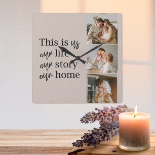 Modern Couple Family Photo & Family Quote Lovely Square Wall Clock