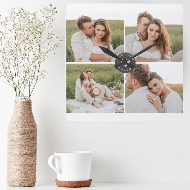 Modern Couple Family Photo & Family Quote Lovely Square Wall Clock (Creator Uploaded)