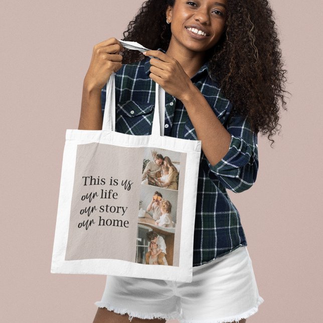 Modern Couple Family Photo & Family Quote Lovely Tote Bag (Creator Uploaded)