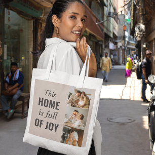 Modern Couple Family Photo & Family Quote Tote Bag