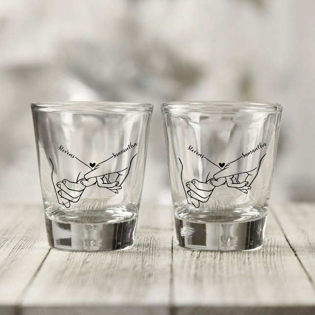 Modern Couple Holding hands Custom name wedding  Shot Glass (Creator Uploaded)