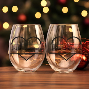 Modern Couple Holding hands Custom name wedding Stemless Wine Glass