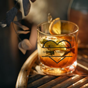Modern Couple Holding hands Custom name wedding  Whiskey Glass